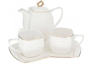 Купить Чайный набор 3 предмета (чайник 650мл, 2 кружки 240мл) на подставке "Снежная королева" квадрат