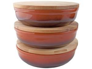 Купить Набор посуды для холодца 3 керамические тарелки 20*5,5см с крышками из древесины