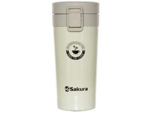 Купить Термокружка 380мл с кнопкой Sakura (молочная)