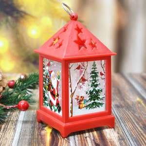 Купить Лампа новогодняя с подсветкой "Звездный домик с Дедом Морозом" 12,5*6,5см, красный