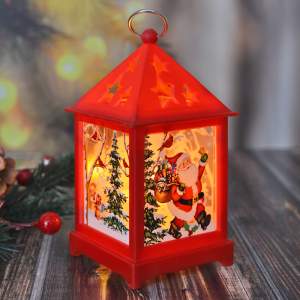 «Лампа новогодняя с подсветкой "Звездный домик с Дедом Морозом" 12,5*6,5см, красный» - фото 1