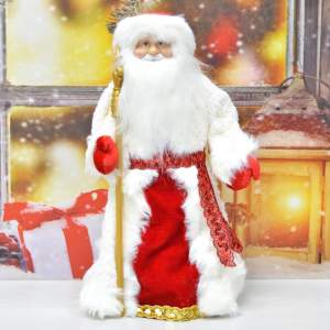Купить Сувенир "Дед Мороз" 50см в белой шубе (без музыки, с отделением под конфеты/подарок)