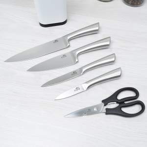 «Набор ножей 6 предметов "Ферра" с металлическими полыми ручками на подставке» - фото 1