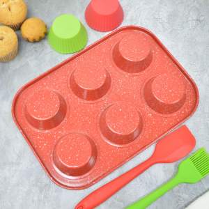 «Набор для выпечки кексов 3 предмета: форма 6 ячеек, силиконовая кисточка, силиконовая лопатка» - фото 5