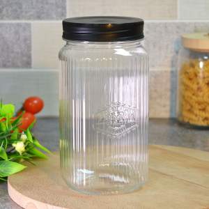 Банка для сыпучих 1,3л квадратная с рельефом и эмбоссингом "Premium", прозрачный/черный